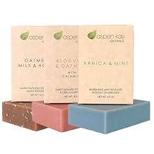 Aspen Kay Naturals Soap Set - Made with Natural and Organic Ingredients. Gentle Soap. 1 Oatmeal Milk & Honey Soap - 1 Calamine Soap - 1 Arnica & Mint Soap - 4.5oz Bar