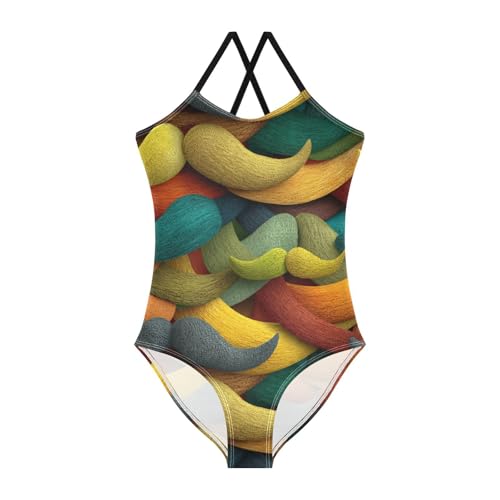 KLL Art Decor Mustache Pattern Retro Happy Fathers Day Toddler Girl 1 Piece Swim Suit Summer Swimwear with Adjustable Straps
