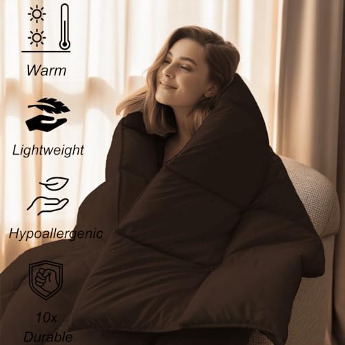 Image of Palatial King Size Comforter Set - All Season Down Alternative Bedding Comforter Set - Quilted Duvet Insert with Corner Tabs - Box Stitched Blanket - Breathable, Soft - Dark Chocolate