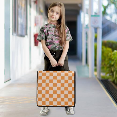 Image of Custom 3 Ring Zipper Binder Orange Checkerboard Personalized Name 1.5 inch Binders Large Capacity Multi Pockets for School Office Supplies