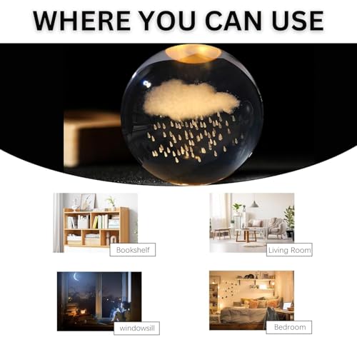 Image of 3D Cloud Rain Crystal Ball Night Lamp,Creative Engraved Night Light, USB Table LED Wooden Crystal Ball for Home Office Decoration Birthday Gift Adults (Cloud Rain)