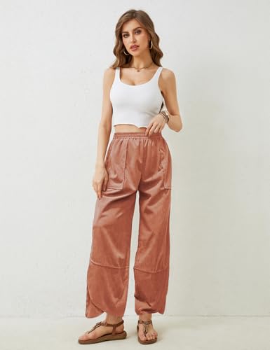 Women's Lounge Wide Leg Pants with Pockets - Corduroy Elastic Waist Plus Size Casual Baggy Barrel Pant 2025 Fall3