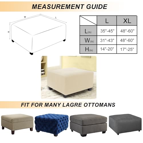 Image of NeColorLife Stretch Ottoman Cover Square Oversized Soft Knitted Jacquard Thick Covers for Large Square Ottoman Storage Stool Furniture Protector Beige X-Large