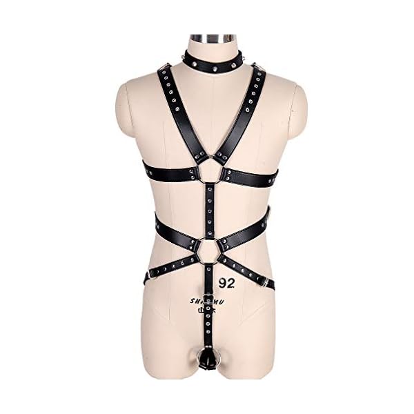 BBOHSS Herren Leder Harness Punk Brustgurt Top Cage Brust Brust halb Geschirr Verstellbarer Brustgurt Club Halloween Kostüm Zubehör – Bild 6
