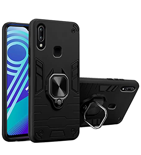 Image of Pikkme D5 Tough Armor Bumper Back Cover Case for Vivo Y91,Vivo Y93,Vivo Y95 |Ring Holder & Kickstand in-Built (Black)