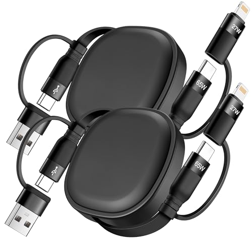 5 in 1 Multi Charging Cable, 2Pack Retractable Lightning Charger Cable 65W USB C to USB C Fast...