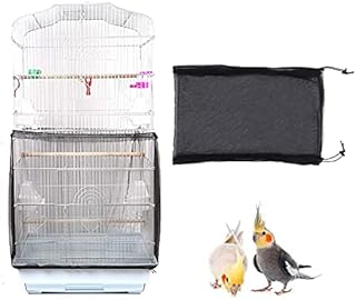 TSHAOUN Universal Birdcage Cover, Seed Catcher Nylon Mesh Parrot Cage Skirt, Tidy Bird Cage Mesh Net Cover Skirt Guard, Ventilate Dustproof (L, Black)