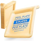 Peel Plate [5-Pack] 75 Servings Total - Large 9.5in X 9.5in Multi-Use Reusable Paper Plates 90% Less Waste For Home or On-The-Go Mealtime & Snacktime - Peelable Dinnerware [PEELWARE] One Month Supply