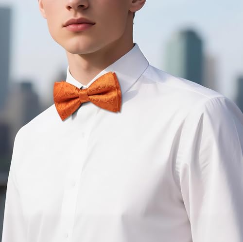 Image of Barry.Wang Paisley Striped Bow Tie for Men Silk Pre-Tied Bowtie Pocket Square Cufflinks Set Formal Wedding Party Prom