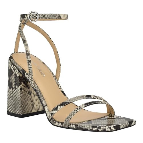 Calvin Klein Women's Sassa Heeled Sandal, Black Snake 002, 8