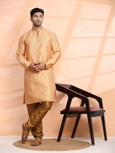 SKAVIJ Men's Brocade Silk Embroidered Kurta Pajama Set Thread Work Festive Party Ethnic Dress4