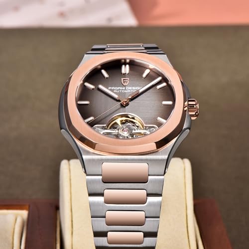 Image of RollsTimi Pagani Design YS025 Men's Automatic Watch Skeleton Dial Tourbillon-Style E3251 Movement Sapphire Crystal 100M Waterproof Stainless Steel Luxury Sports Watch