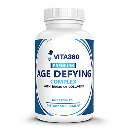 VITA360 Age Defying Complex With Hyaluronic Acid, Collagen Powder, Aloe Vera, Turmeric & Vitamin E - Vitamin Supplements For Anti-Aging, Wrinkles And Fine Lines, Hair Growth & Joint Support - 60 Pills