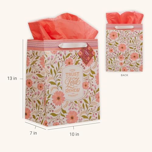 Image of Christian Art Gifts Large Gift Bag with Tissue, Trust in the Lord, Coral