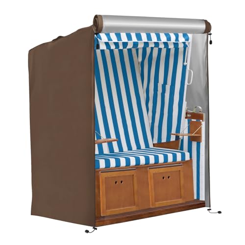 FINEW Strandkorb Schutzhülle Winterfest, 420D Oxford Gewebe Strandkorbhülle 135x105x175/140cm, Abdeckung Strandkorb Wasserdicht, Reißfest, UV Beständig, Abdeckhaube für Strandkörbe Winddicht (Braun)