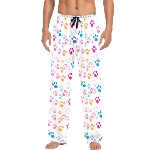 Men's Cute Paw Prints Pajama Pants with Pockets - Straight Fit Cotton Sleep Bottoms for Lounge & Nightwear#1602
