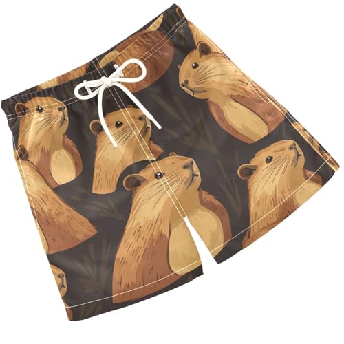 Pigsaly Boys Swim Trunks Animal Capybara Brown Boys Board Shorts Swimsuit Swimwear Summer Bathing Suit 5T