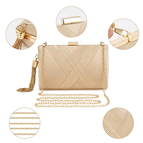 Weimzc Women Clutch Bag Evening Bag Fringed Evening Handbag,Lady Party Wedding Clutch Purse Chain Shoulder Cross Body Bag(Champagne) #TOP3