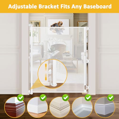 65” Extra Tall Baby Gate Retractable Pet Gate Indoor 55” Wide Retractable Dog Gate Outdoor Gate Retractable Gate Mesh Baby Gate Tall Dog Gates for Doorways Tall Retractable Baby Gates for Dogs, White