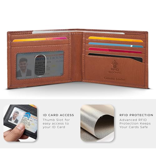 Image of Oak Leathers Slim Leather Wallet for Men - RFID Wallets Credit Card Holder Ultra Thin Gift for Mens, Front Pocket Minimalist Design