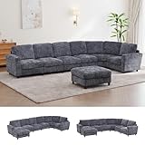 FIRLZY 159" Oversized Curved Sectional Sofa with Storage Ottoman & 2 Cup Holders, Modular Sectional 7-Seat Curved Corner Sofa, L-Shaped Convertible Couch for Living Room, Apartment, Office, Gray