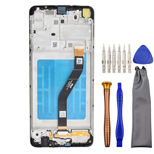 Complete Screen LCD Digitizer Touch Assembly Replacement for Samsung Galaxy A21 SM-A215U SM-A215U1 with Tool Kit and Screen Frame Installed Black 6.5