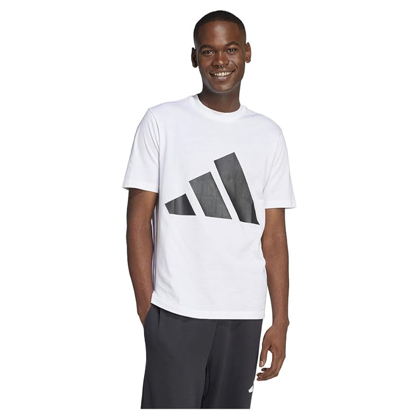 adidas Uomo Essentials Big Logo Single Jersey Tee, White/Black, XXL