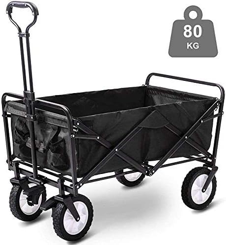 Carretilla plegable, capacidad 80 kg, portátil con 4 ruedas y frenos de acero, carrito plegable de mano, negro miniatura 4