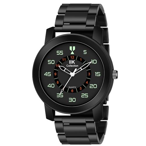 Image of IIK COLLECTION Watches for Men Round Numerical Dial |Analogue Quartz Movemnet Mens Watch|Long Battery Life|Stainless Steel Adjustable Bracelet Black Chain with Long Lasting Polish| Watches for Boys