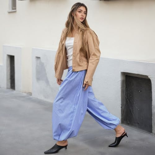 Bloomers Harem Pants Boho Sheer Balloon Pants Women Summer Elastic Waist Long Trousers Casual Vacation Outfits2