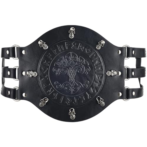 GORGECRAFT Black Viking Wide Waist Belt Medieval Norse Embossed Waist Armor Barbarian PU Leather Belt Vintage Knight Corset Costume for Men Women Renaissance LARP Warrior Cosplay