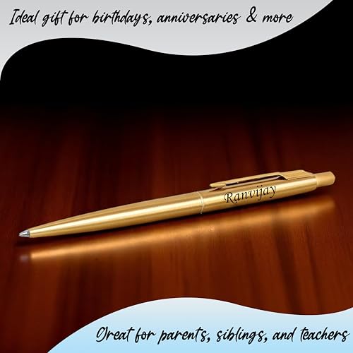 Image of SAVRI Personalized Parker Classic Gold Trim Ball Pen | Name Engraved Pen | Smooth Blue Ink Writing | Premium Executive Gift for Birthday, Office, Anniversary, Corporate & Boss Gifts