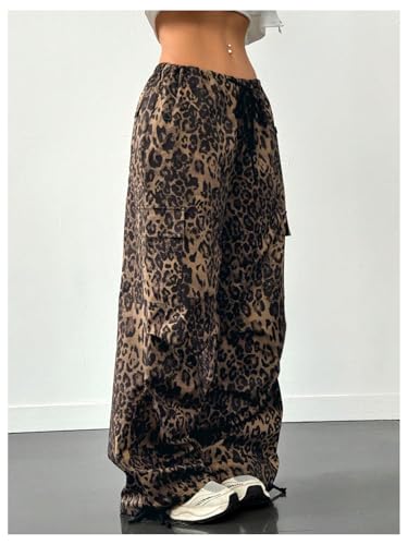 Milumia Women's Leopard Print Low Waist Drawstring Loose Cargo Pants with Pockets3