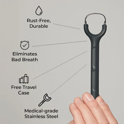 Venneir® Tongue Scraper with Travel Case, Oral Glide Pro–Bad Breath Treatment, Medical-Grade Stainless Steel– for Adults & Kids. 100% Rustproof, Sleek & Effective Design (Midnight Grey) - Image 3