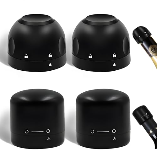 4 Piezas Tapones para Botellas de Vino Champagne Stoppers Reutilizables Tapa de Botella de Vino Silicona Tapones Champán con Función de Bloqueo Desbloqueo Mantener Fresco para Champán Vino Espumoso