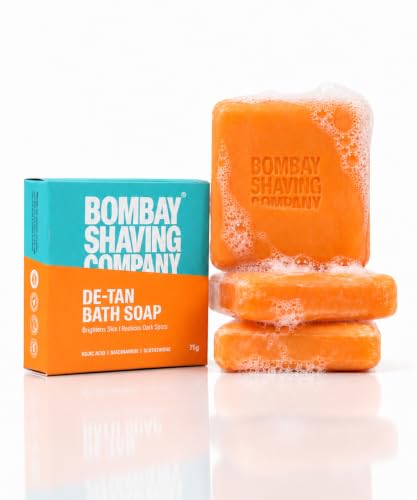 Image of Bombay Shaving Company De-Tan Soap Pack of 3 | Kojic Acid, Niacinamide & Glutathione | Tan Removal & Skin Brightening Soap | Bath Soap for Men and Women | 75g X 3