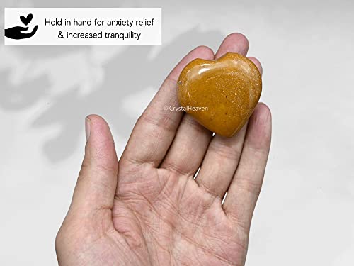 Image of Crystal Heaven Yellow Jasper Heart Palm Pebbles Stones For Anxiety Stress Relief Massage-Aaa Grade Original Healing Gemstone Agate Heart Palm Stone For Yoga Meditation Spiritual