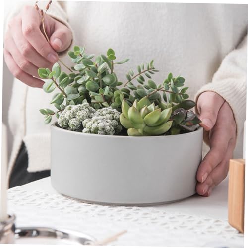 Cache-pot céramique mat gris avec support bois pour succulente - 6