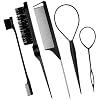 5Pcs Slick Back Brush Set with Topsy Tail Tool, Teasing Bristle, Rat Comb for Women & Girls Hair Styling, Flyaways Control and Edge Combing - BIACK