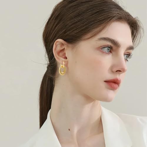 Gold Hoop Earrings for Women - 18K Gold Plated Paperclip Link Lightweight Drop Dangle Huggie Earrings Fashion Jewelry Best Gifts for Daily Wedding Party Decoration4