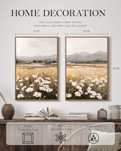 Tableau fleurs et montagnes WHASAYART impression sur toile encadrée pour salon