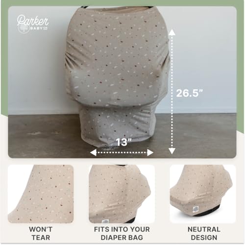 Image of Parker Baby 4 in 1 Car Seat Cover for Girls and Boys - Stretchy Carseat Canopy, Nursing Cover, Grocery Cart Cover, High Chair Cover - inchPebble inch
