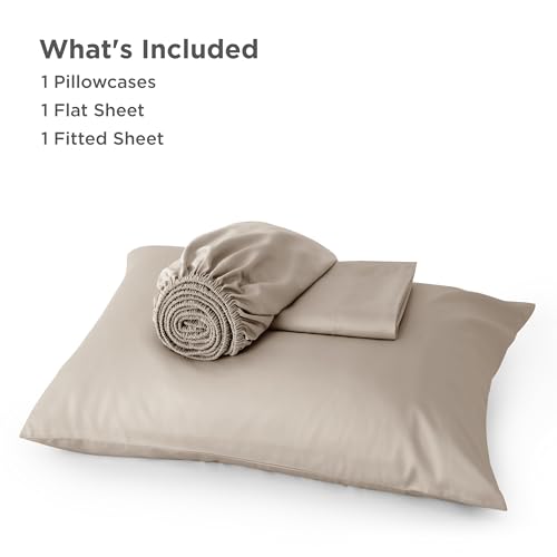 Image of Bedsure Cooling Sheets Twin, Rayon Derived from Bamboo, PureWoven, Breathable & Soft Twin Sheets Set, Deep Pocket Up to 16 Inches, Hotel Luxury Silky Bedding for Hot Sleepers, Simply Taupe