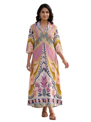 Image of HELLCAT Floral Brown Women Dress|New Trending Dress for Women|Western 3 /4 Sleeve A-line