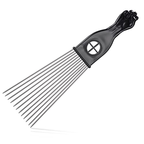 Peine Afro de Metal Peine Ahuecador de Pelo Rizado Peinetas Africanas Retro de Hombre Peine de Púas Anchas Afro Pick Comb para Rizos Peluquería Accesorios Cabello, Negro (Estilo Clásico)