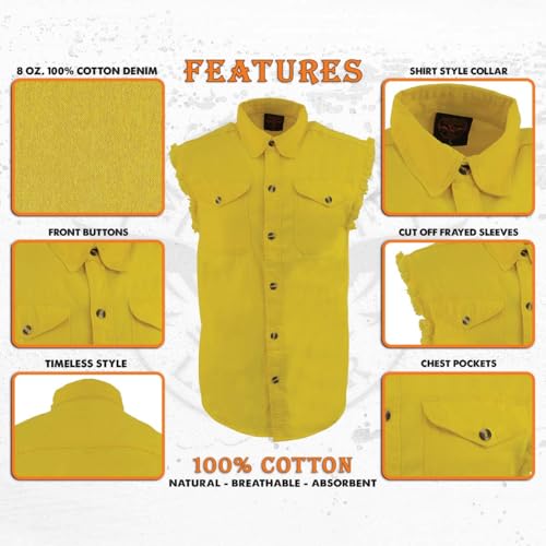 Milwaukee Leather DM4008 Men's Yellow Lightweight Denim Shirt with with Frayed Cut Off Sleeveless Look - X-Large2