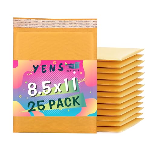 Image of Yens Kraft Bubble Mailers 8.5x12 25 Pack Self Seal Adhesive Shipping Bags, Cushioning Padded Envelopes for Shipping, Mailing, Packaging Useable Space 8.5x11