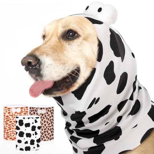 Image of SAWMONG Dog Calming Hoodie with Ear Covers for Noise, Fireworks & Anxiety Relief, No Shake Ear Wraps, Dog Ear Muffs & Protector, Pet Grooming and Force Drying, Cow, Medium