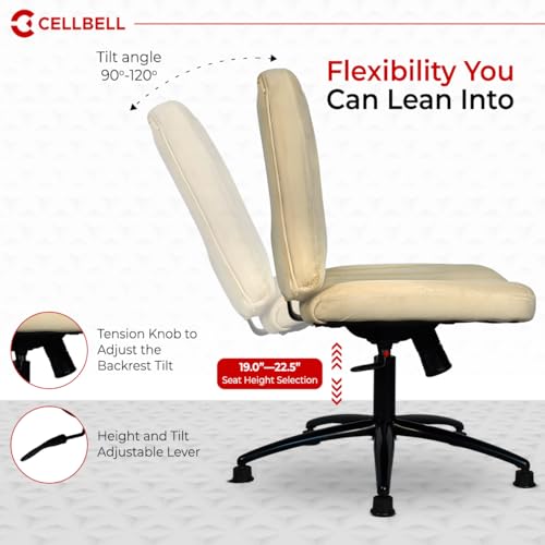 Image of CELLBELL Comfy Ergonomic Modern Accent Armchair Without Wheels in Soft Velvet Fabric for Home & Office Use | Cross Legged Back Support Chair with Adjustable Height, Recline & Metal Base (Beige)