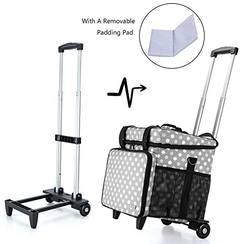 Luxja Overlock Sewing Machine Case with Detachable Trolley Dolly, Serger Case with Accessories